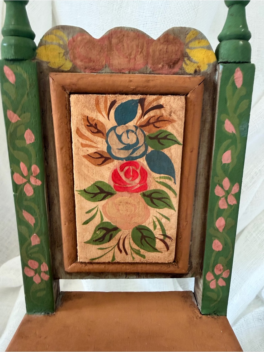 Vintage Folk Art Hand Painted Wooden 1:6 Doll Chair Wood - Picture 2 of 8